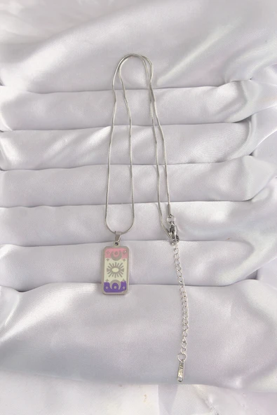 Zarif Kadın için Silver Çelik Karışık Mineli Ay Tip Tarot Kolye ürün görseli 1