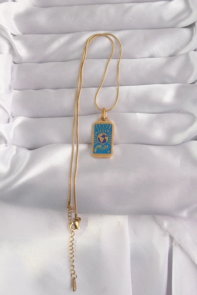 Zarif Kadın için Golden Çelik Mavi Mineli El Tip Tarot Kolye ürün görseli 1