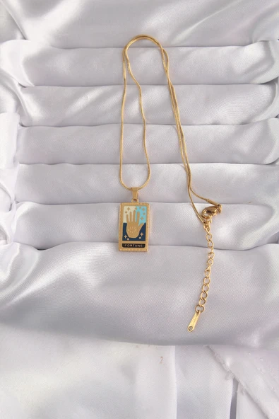 Zarif Kadın için Golden Çelik Karışık Mineli El Tip Tarot Kolye ürün görseli 1