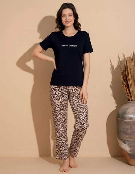 Boyraz Slim Fit Dar Kesim Kadın Milan Bisiklet Yaka Kısa Kol Pijama Takımı 11000S - 1 Adet  Siyah S - M ürün görseli 1
