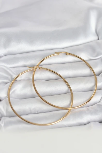 Zarif Kulaklar için Golden Çelik 70MM Halka Kadın Küpe ürün görseli 1