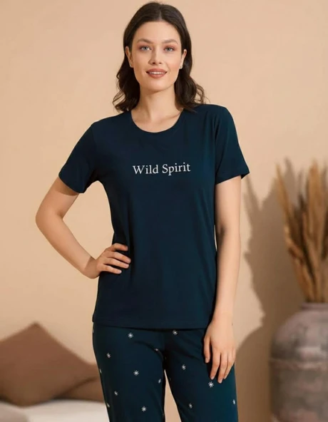 Boyraz Slim Fit Dar Kesim Kadın Milan Bisiklet Yaka Kısa Kol Pijama Takımı 11002Y - 1 Adet  L Yeşil ürün görseli 1