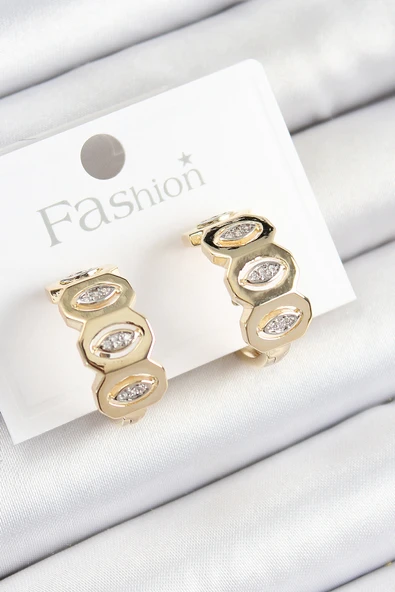 Zarif Kadın için Golden Pirinç Zirkonlu Damla Figürlü Halka Küpe ürün görseli 1