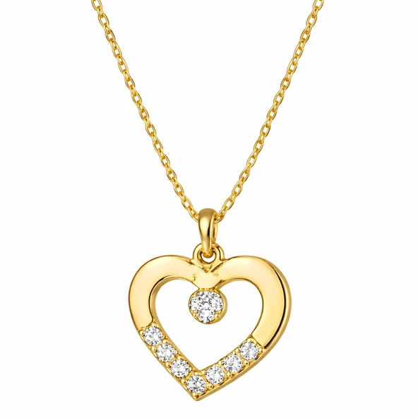 Gümüş Gold Minik Kalpli Tektaş Kadın Kolye ürün görseli 1