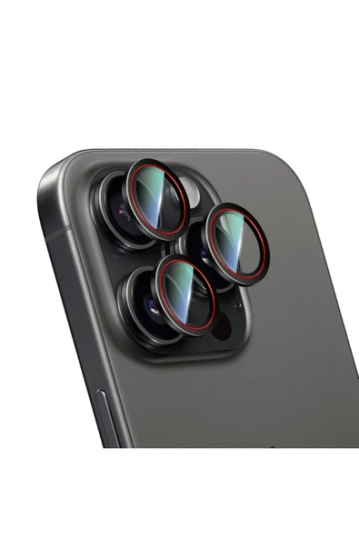 CaseWorld iPhone 16 Pro CaseWorld Karbon Fiber Serisi Anti Reflective Kamera Lens Koruyucu Siyah-Kırmızı ürün görseli 1