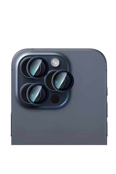 CaseWorld iPhone 15 Pro Max CaseWorld Alloy Serisi Oleofobik Anti Reflective Kamera Lens Koruyucu Mavi ürün görseli 1