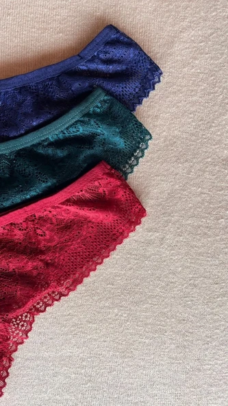 Kadın İç Çamaşırı Brazillian Stil Dantelli Lace Set Kadın Şık Ve Rahat Külot 3'lü Set ürün görseli 1