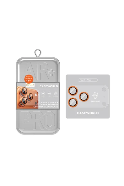 CaseWorld iPhone 17 Pro Max Alloy Sapphire One-Piece Anti Reflective Safir Lens Koruyucu Turuncu ürün görseli 1