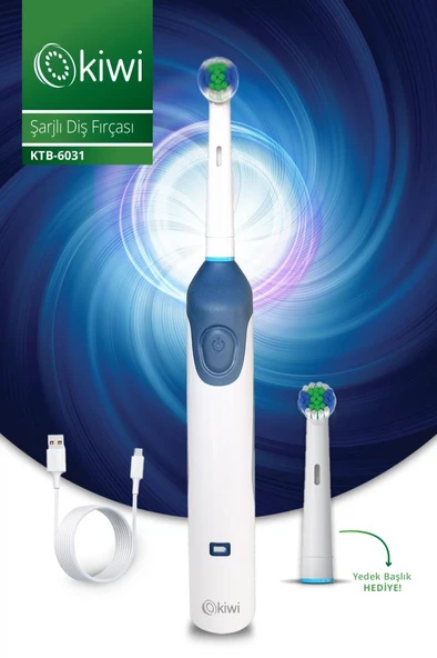 Kiwi KTB-6031 Şarjlı Döner ve Titreşim Başlıklı Diş Fırçası & Yedek Başlık | 600 mAh Li-Ion & IPX7 ürün görseli 1