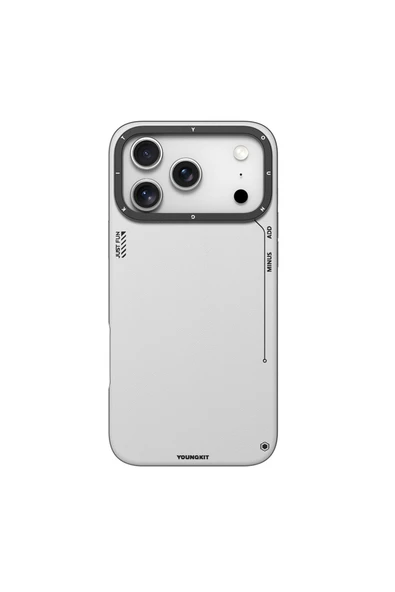 Youngkit iPhone 17 Pro Uyumlu Kılıf M-safeli Basit Mat Deri Desenli Tech Fashion Serisi Kapak Gri ürün görseli 1