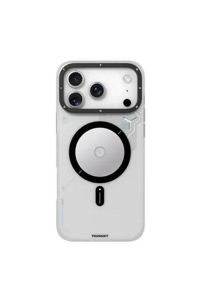 Youngkit iPhone 17 Pro Uyumlu Kılıf M-safe Şarj Özellikli Disk Desenli Disc Battle Kapak Gri ürün görseli 1