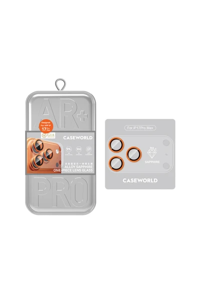 CaseWorld iPhone 17 Pro Alloy Sapphire One-Piece Anti Reflective Safir Kamera Lens Koruyucu Turuncu ürün görseli 1