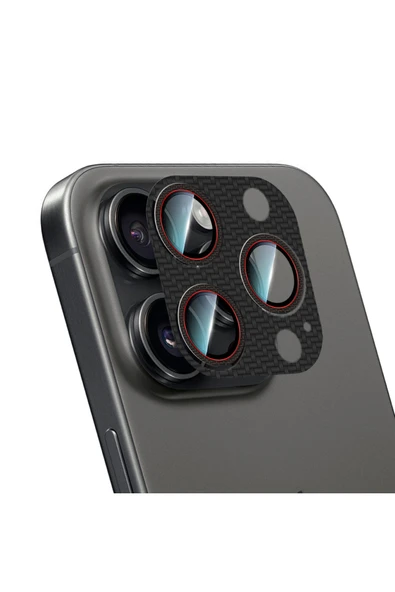 CaseWorld iPhone 16 Pro Max CaseWorld Karbon Fiber Serisi Anti Reflective Full Kamera Koruyucu Siyah-Kırmızı ürün görseli 1