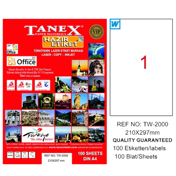 Tanex Tw-2000 Lazer Etiket 210X297 Mm Tw2000Las10100 ürün görseli 1