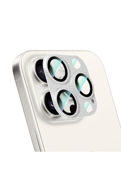 CaseWorld iPhone 16 Pro CaseWorld Karbon Fiber Serisi Anti Reflective Full Kamera Lens Koruyucu Gümüş ürün görseli 1