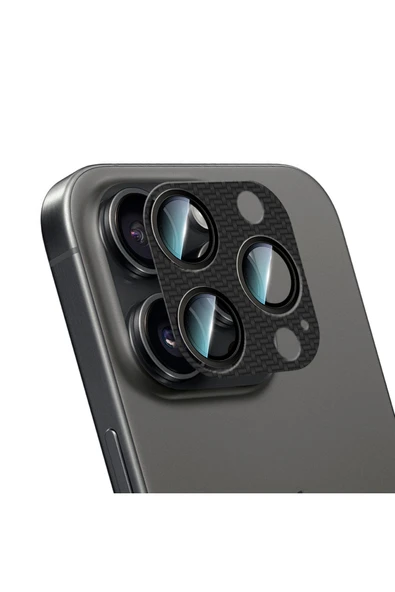 CaseWorld iPhone 16 Pro CaseWorld Karbon Fiber Serisi Anti Reflective Full Kamera Lens Koruyucu Siyah ürün görseli 1