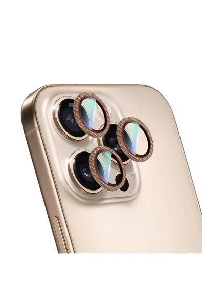 CaseWorld iPhone 16 Pro CaseWorld Karbon Fiber Serisi Anti Reflective Kamera Lens Koruyucu Gold-Kırmızı ürün görseli 1
