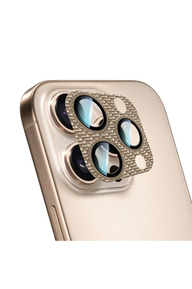 CaseWorld iPhone 16 Pro CaseWorld Karbon Fiber Serisi Anti Reflective Full Kamera Lens Koruyucu Gold ürün görseli 1
