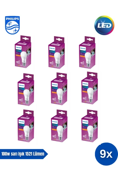 Philips Mycare LED Lamba 13W - 100W 2700K Sarı  Işık  1521 Lümen Yüksek Işık  ( 9 ADET  ) ürün görseli 1