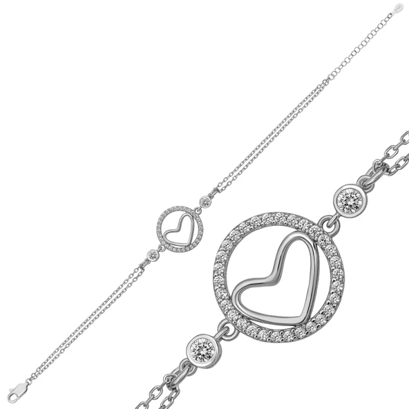 Gümüş Kalpli Halka Kadın Bileklik ürün görseli 1