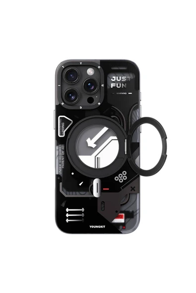 Youngkit iPhone 16 Pro Max Uyumlu Kılıf Magsafe Şarj Özellikli Youngkit 360° Standlı Starship Serisi Siyah ürün görseli 1
