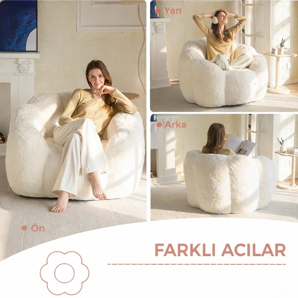 Puffiber Puf Koltuk Çiçek Tasarımlı Peluş Armut Koltuk Rahat Tv ve Okuma Koltuğu 105X80 cm ürün görseli 1