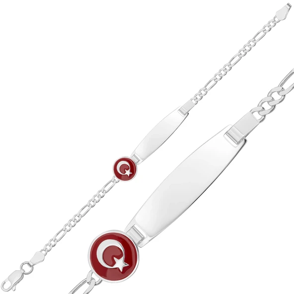 Kişiye Özel Türk Bayrağı Figürlü Gümüş Çocuk Künyesi ürün görseli 1