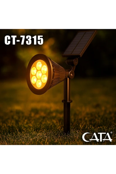 Cata 7 W Led Solar Bahçe Armatürü, Güneş Enerjili Bahçe Lambası (AMBER RENGİ CT-7310) ürün görseli 1
