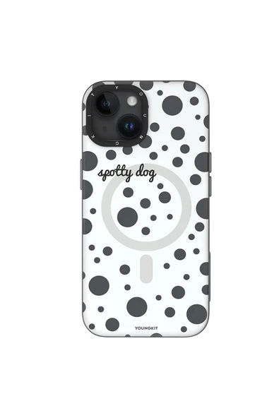Youngkit iPhone 13 Uyumlu Kılıf Magsafe Şarj Özellikli Polka Dot Desenli Youngkit Spots Serisi Kapak Beyaz ürün görseli 1