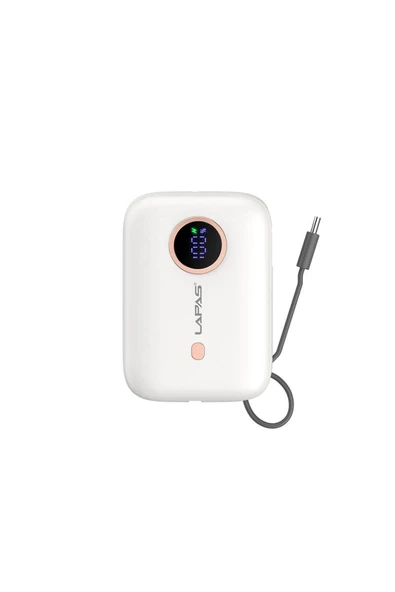 Lapas Taşınabilir Powerbank 10.000mAh Lapas LP-PW001 Dijital LED Göstergeli Type-C Kablolu Beyaz ürün görseli 1
