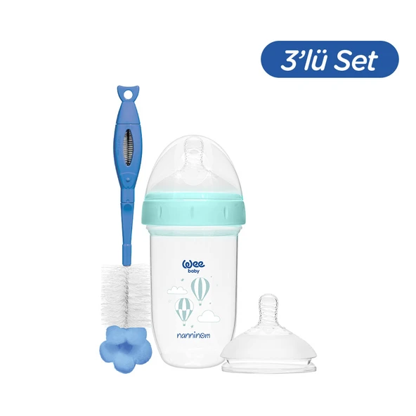 Wee Baby Nanninom Antikolik Geniş Ağızlı Biberon 250 ml (No:2 Biberon Emziği ve Temizleme Seti) ürün görseli 1