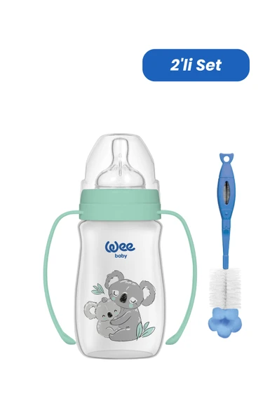 Wee Baby Safari Kulplu PP Biberon 250 ml - KOALA (Temizleme Seti) ürün görseli 1