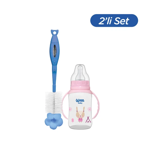 Wee Baby Klasik Kulplu PP Biberon 150 ml - PEMBE (Temizleme Seti) ürün görseli 1