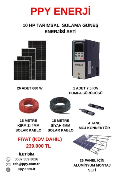 Lexron 10 HP TARIMSAL SULAMA GÜNEŞ ENERJİSİ SETİ (KONSTRÜKSİYON SETİ İLE BİRLİKTE) ürün görseli 1
