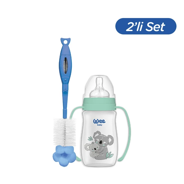 Wee Baby Safari Kulplu PP Biberon 250 ml - KOALA (Temizleme Seti) ürün görseli 1