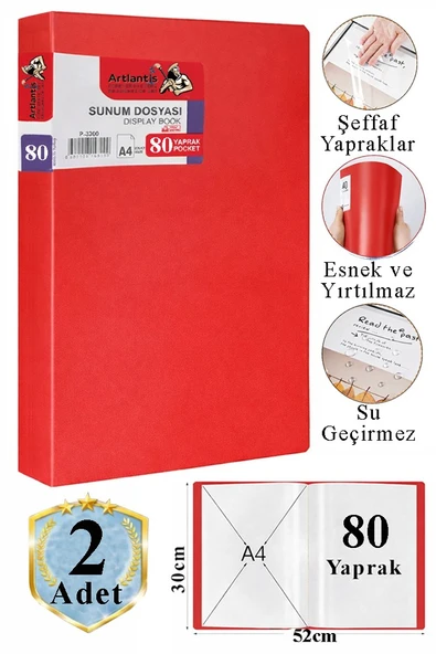 Kırmızı Sunum Dosyası 80 li 2 Adet Poşet Dosyalı Katalog Dosyası 80 Poşetli Kendinden Dosya Plastik Kapaklı ürün görseli 1
