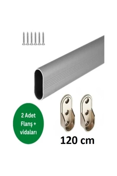GLRSHOP Oval Alüminyum 0-3m Dolap Içi Askı Borusu 2 Adet Plastik Flanş Ve Vidaları ürün görseli 1