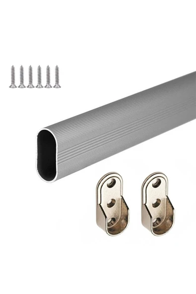KZL AKSESUAR Oval Alüminyum 65 Cm Dolap Içi Askı Borusu 2 Adet Flanş Vidaları ürün görseli 1