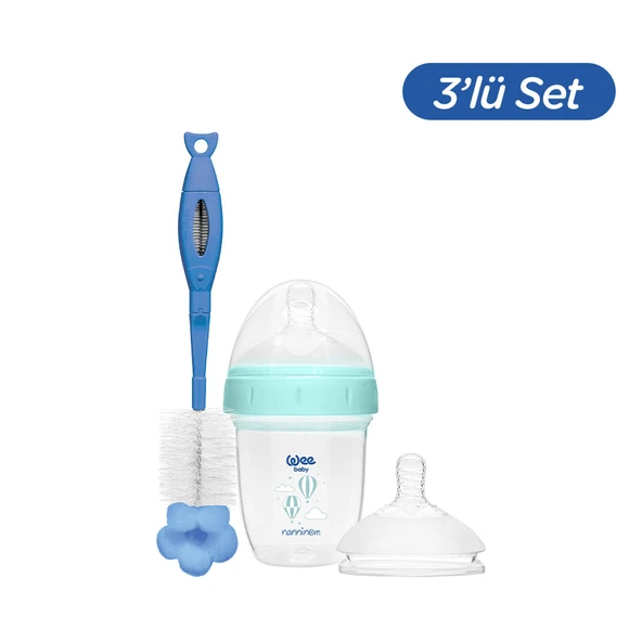 Wee Baby Nanninom Antikolik Geniş Ağızlı Biberon 150 ml (No:2 Biberon Emziği ve Temizleme Seti) ürün görseli 1