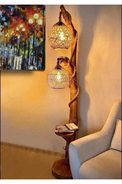 Excellent Lambader ,ağaç Lambader 140 Cm Doğal Ahşap Lambader Kütük Köşe Aydınlatma ürün görseli 1