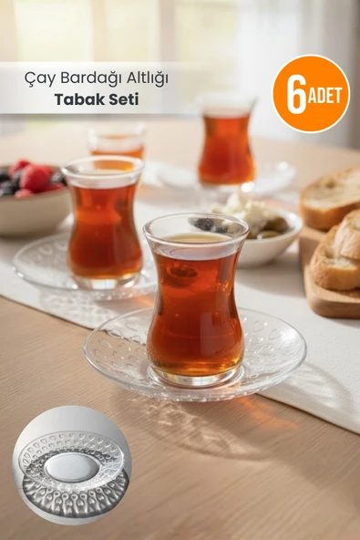 6'Lı Çay Bardağı Altlığı Tabak Seti - Mika Kristal Çay Tabağı ürün görseli 1