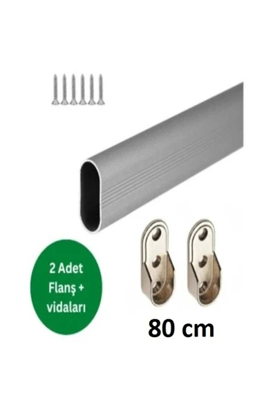 GLRSHOP Oval Alüminyum 0-3m Dolap Içi Askı Borusu 2 Adet Plastik Flanş Ve Vidaları ürün görseli 1