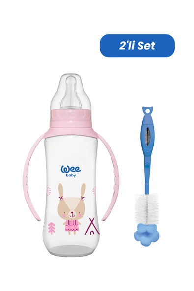 Wee Baby Klasik Kulplu PP Biberon 270 ml - PEMBE (Temizleme Seti) ürün görseli 1