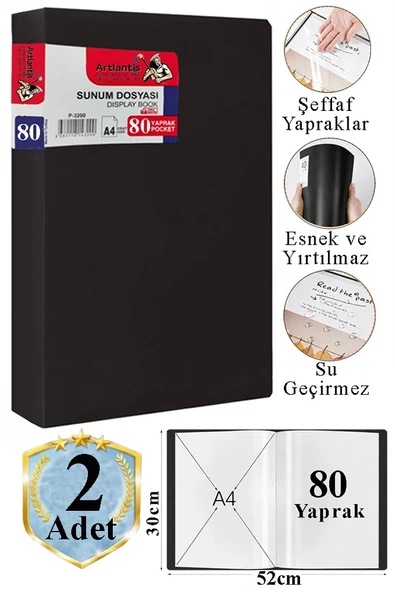 Siyah Sunum Dosyası 80 li 2 Adet Poşet Dosyalı Katalog Dosyası 80 Poşetli Kendinden Dosya Plastik Kapaklı ürün görseli 1