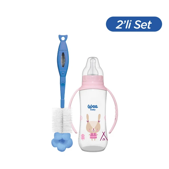 Wee Baby Klasik Kulplu PP Biberon 270 ml - PEMBE (Temizleme Seti) ürün görseli 1