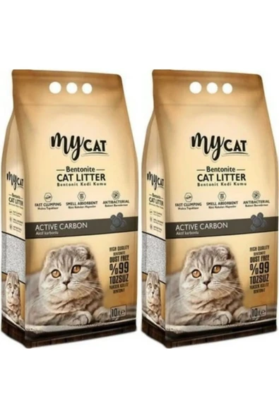 GenelTedarik Mycat Aktif Karbon Topaklaşan Bentonit Kedi Kumu 10 Lt X2 Adet Karbonlu Kedi Kumu ürün görseli 1