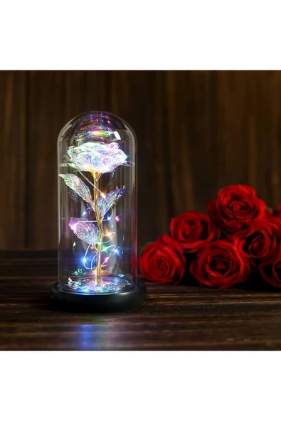 Lumaticaret Fanus içerisinde Dekoratif RGB Ledli  Sonsuzluk Gülü Solmayan Gül Galaxy Rose Sonsuz Aşk Hediyesi ürün görseli 1