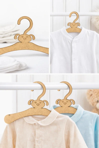 GenelTedarik Avantajlı 12’li Çocuk Askısı – Doğal Ahşap MDF Bebek Elbise Askısı – Çocuk Odası Organizer Set ürün görseli 1