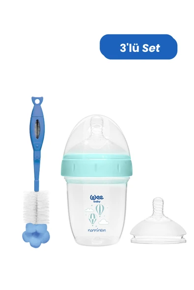 Wee Baby Nanninom Antikolik Geniş Ağızlı Biberon 150 ml (No:2 Biberon Emziği ve Temizleme Seti) ürün görseli 1