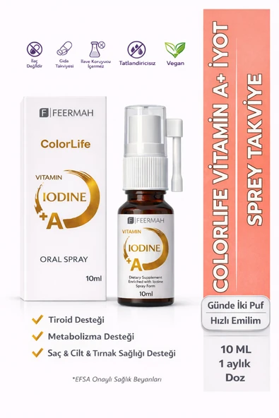 COLORLİFE Vitamin A + İyot Sprey – Saç, Cilt, Tırnak, Metabolizma & Tiroid Desteği | Premium Formül ürün görseli 1